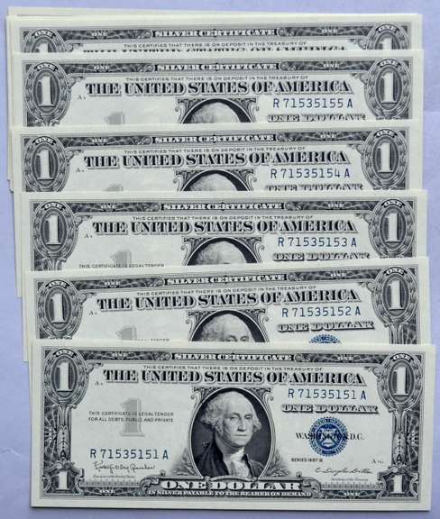 10 Consecutive CH CU 1957 B $1 Silver Certificates