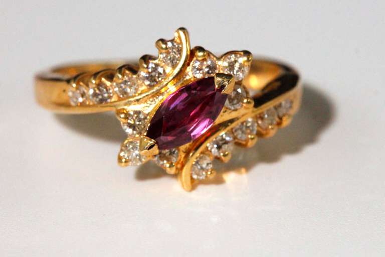 Vibrant Natural Ruby and Diamond 14k Ring - Price Reduced