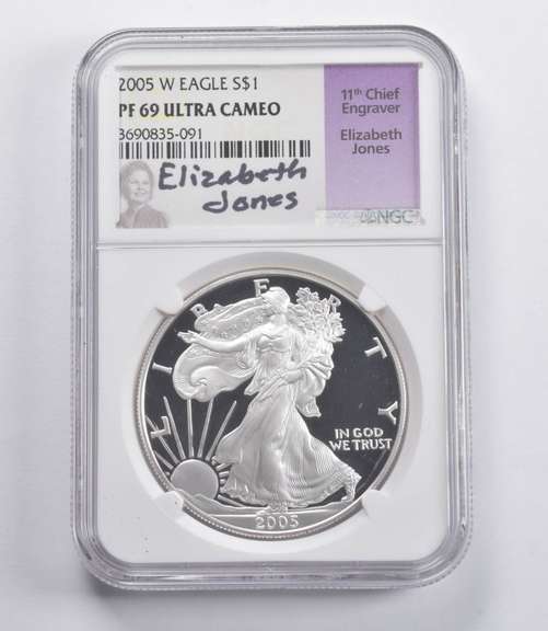 PF69 UCAM 2005-W American Silver Eagle Signed Jones NGC