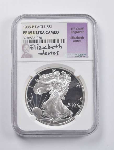 PF69 UCAM 1999-P American Silver Eagle Signed Jones NGC