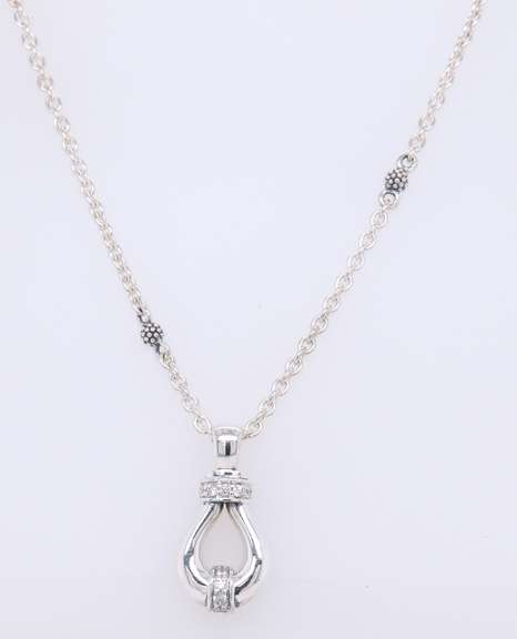Lagos Silver and Diamond Loop Pendant on Chain Necklace