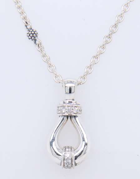 Lagos Silver and Diamond Loop Pendant on Chain Necklace