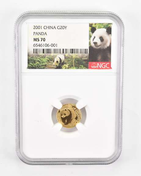 MS70 2001 China 20 Gold Yuan - Panda - Graded NGC