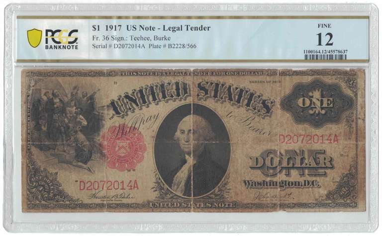 1917 $1 Legal Tender Note Saw Horse PCGS FINE 12