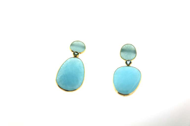 Exotic 18k Yellow Gold Aquamarine Earrings