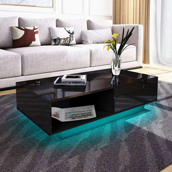High Gloss RGB LED Coffee Table with 2 Drawer