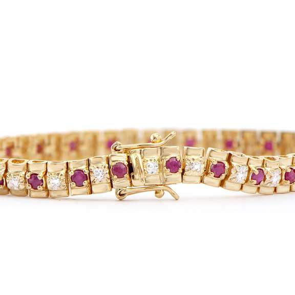 Plated 18KT Yellow Gold 2.50ctw Ruby and Diamond Bracelet