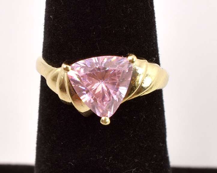 Tasteful Pink CZ Ring in Yellow Gold