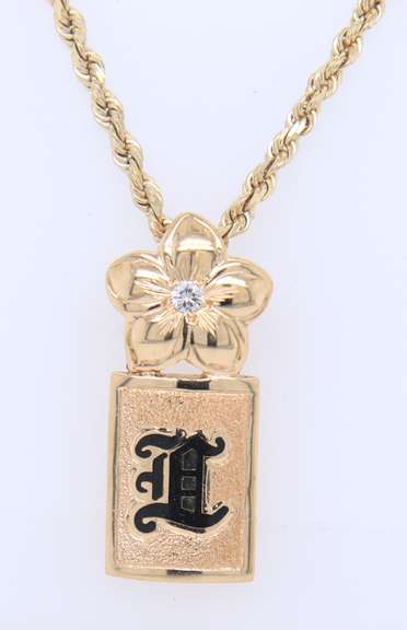 Charming Yellow Gold Engraved Pendant on Chain Necklace
