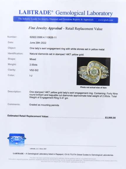 Sparkling Yellow Gold Round Brilliant Cut and Baguette Swirl Engagement Ring