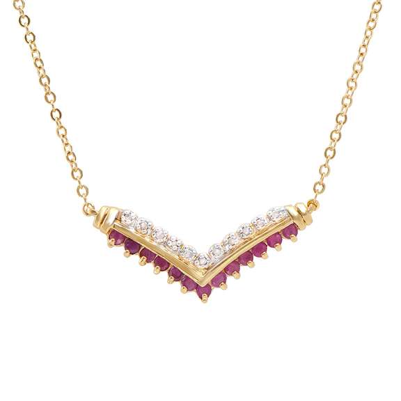 Plated 18KT Yellow Gold 0.61ctw Ruby and Diamond Pendant with Chain
