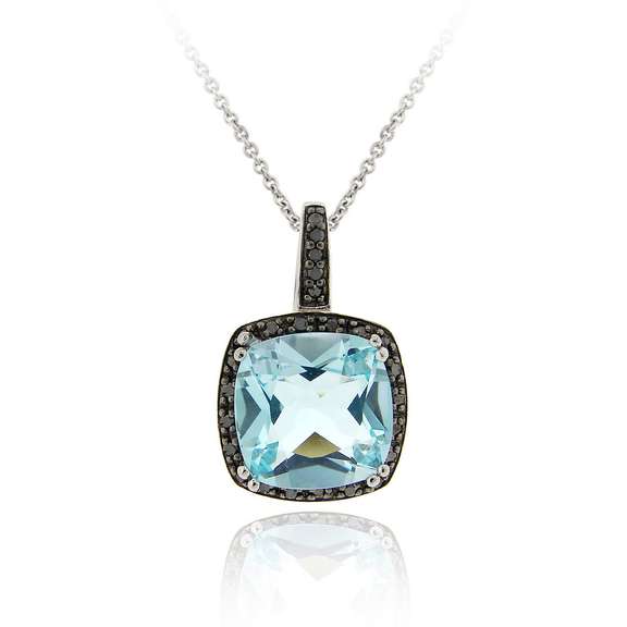 Sterling Silver 1/4 CT. TDW Black Diamond & 7.55 CT. TGW Blue Topaz Pendant