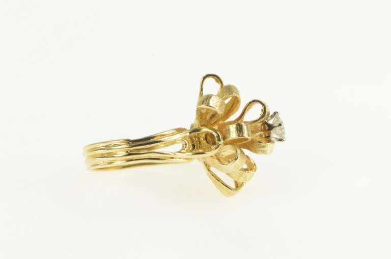 14K Yellow Gold 1950's 0.30 Ct Diamond Ribbon Cluster Cocktail Ring