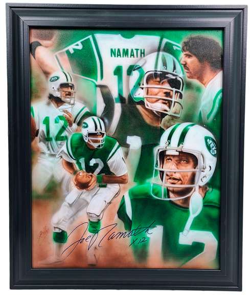 Joe Namath Autographed Framed Hand Painted Canvas Painting ACOA