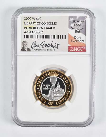 PF70 2000-W $10 Library Of Congress Bimetallic Commem. Everhart NGC