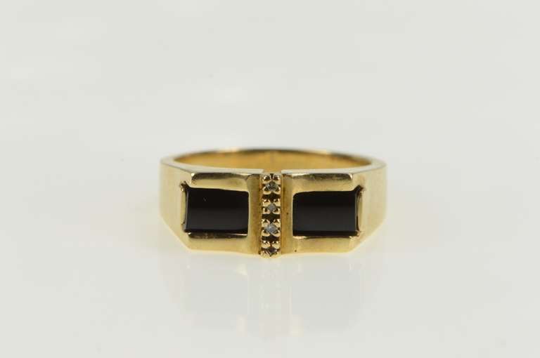10K Yellow Gold Black Onyx Diamond Squared Men's Band Ring