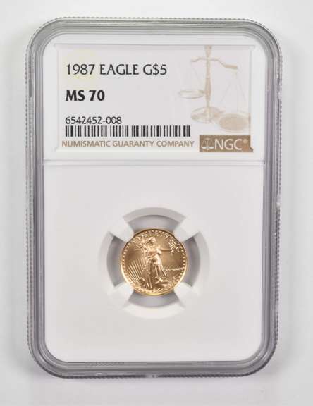 MS70 1987 $5 American Gold Eagle - Graded NGC