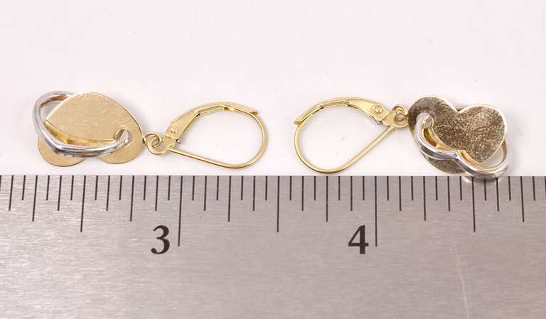 Precious Dangling Heart Earrings in Two-Tone 14K Gold