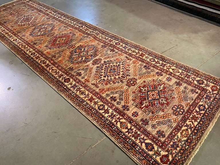 Fine Hand Knotted Wool Kazak Runner 9'