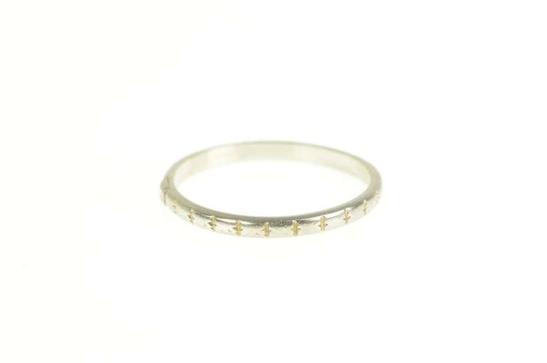 18K White Gold Art Deco Diamond Ornate Etched Wedding Band Ring