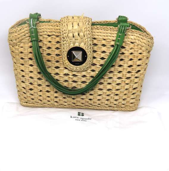 Kate Spade Green Leather and Straw Purse