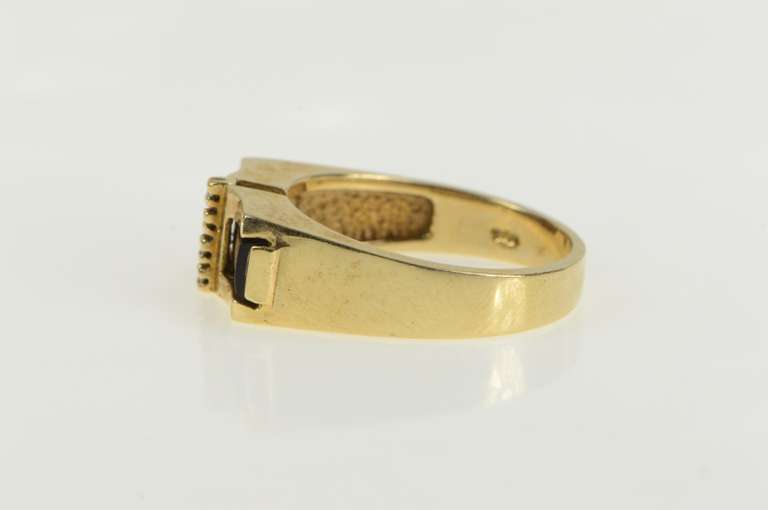 10K Yellow Gold Black Onyx Diamond Squared Men's Band Ring