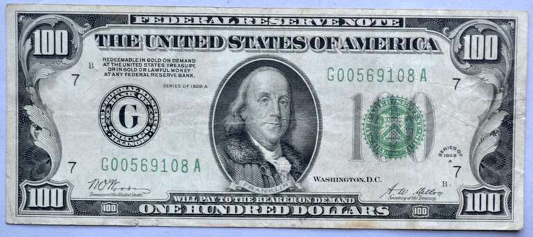$100 1928 A FRN Note.
