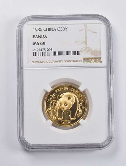 MS69 1986 China 50 Yuan Gold Panda 1/2 Oz. .999 Fine Gold NGC