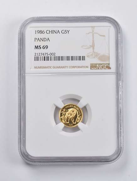 MS69 1986 China 5 Yuan Gold Panda 1/10 Oz. .999 Fine Gold NGC