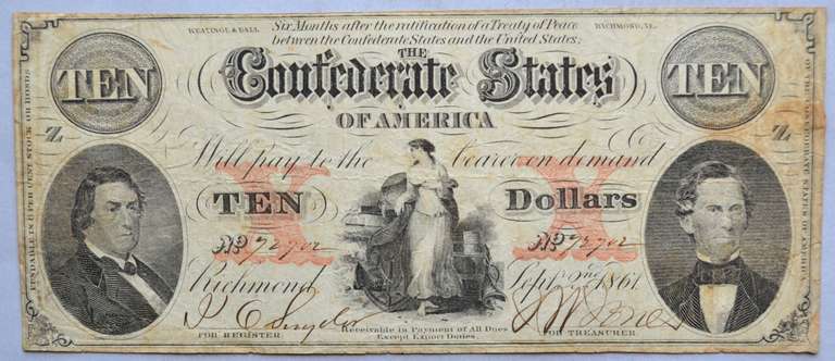 1861 $10 Confederate States Note