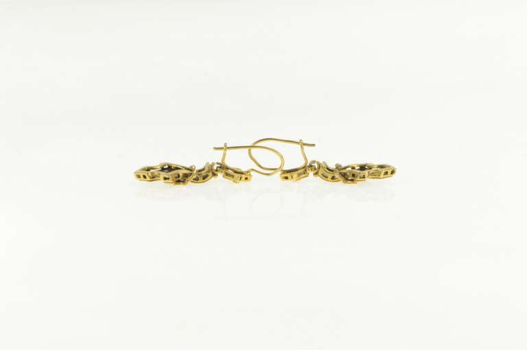 14K Yellow Gold Victorian Decorative Scroll Work Dangle Earrings