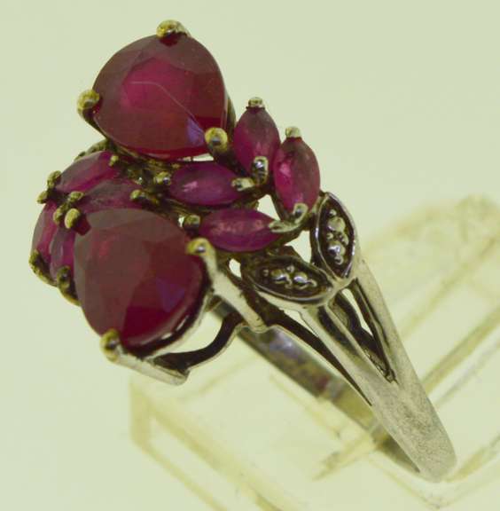 Sterling Silver Cluster Ruby Ring