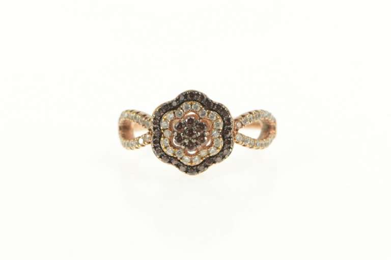 Sterling Silver Pave Flower Halo Promise White & Brown CZ Ring