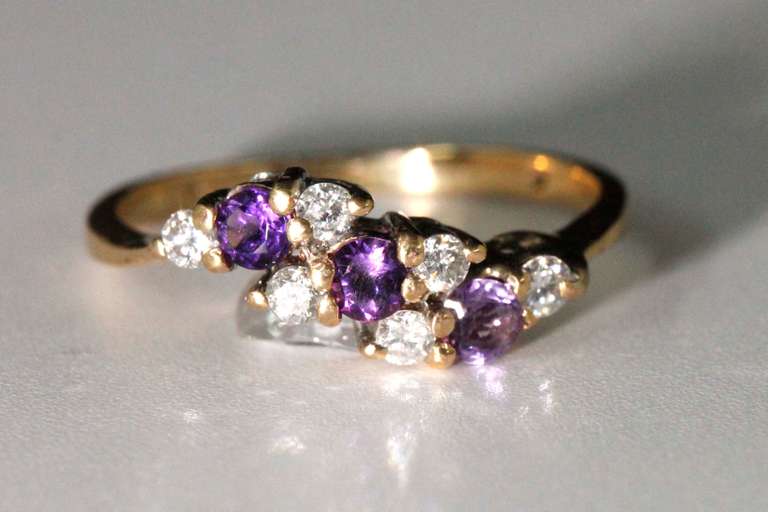 Vibrant Natural Amethyst & Diamond Ring in 14k