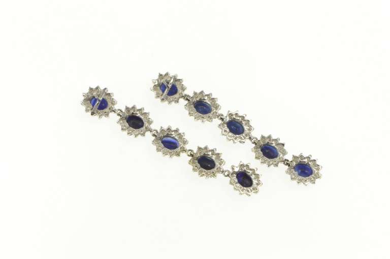 14K White Gold 3.75 Ctw Sapphire Diamond Halo Dangle Earrings
