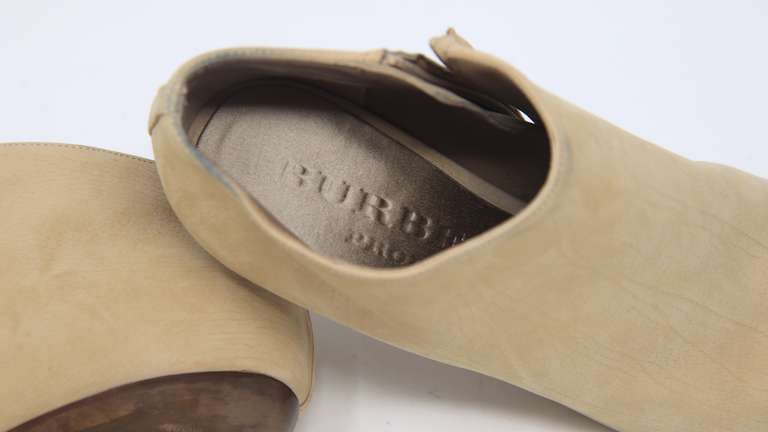 Burberry Beige Leather Reyardson Wedge Peep Tote Booties