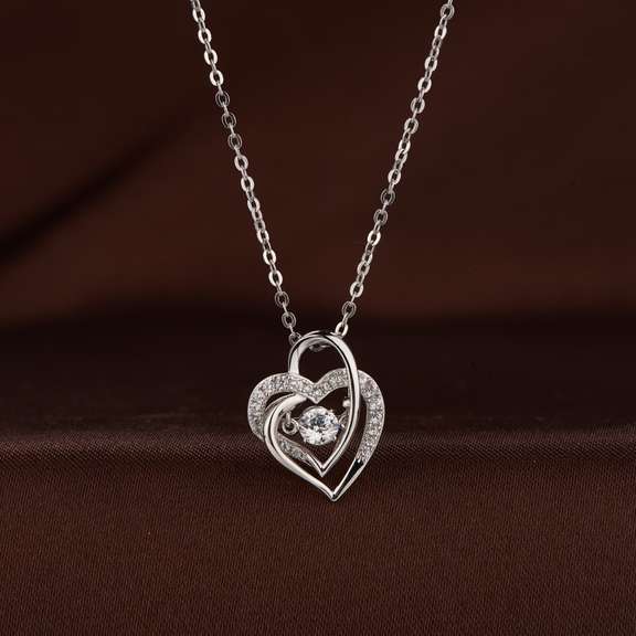 'My love' Created dancing diamond sterling silver pendant