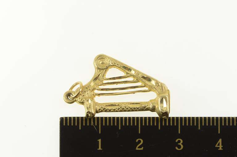 14K Yellow Gold 3D Diamond Cut Heart Music Instrument Charm/Pendant