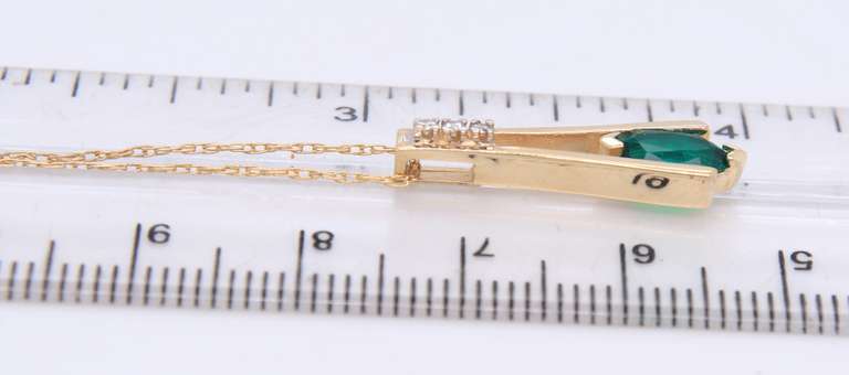 Charming Yellow Gold Marquoise Emerald and Diamond Bar Pendant on Chain