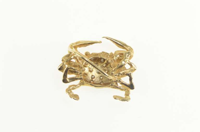 14K Yellow Gold Pave Diamond Crab 3D Crustacean Ornate Pendant