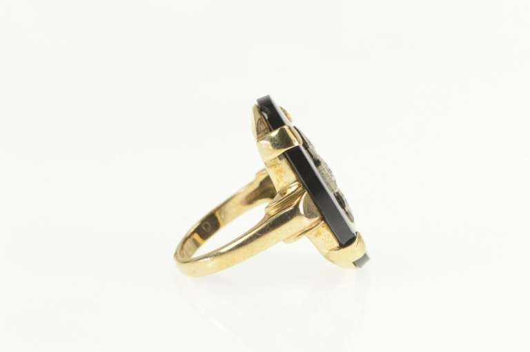 10K Yellow Gold Art Deco Black Onyx Diamond Statement Ring