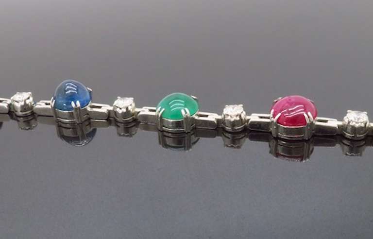 Multi Cabochon Gemstone & Diamond Bracelet