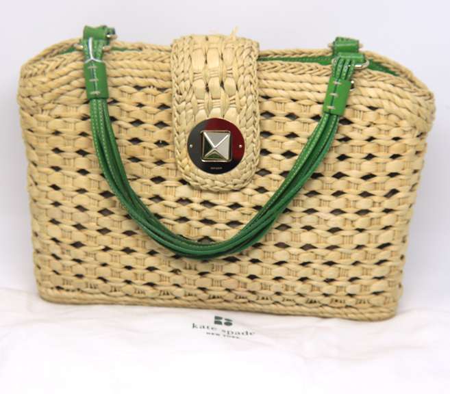 Kate Spade Green Leather and Straw Purse