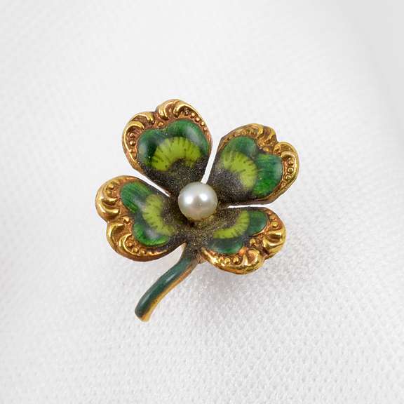 Lucky Vintage Four Leaf Clover Enamel Stickpin