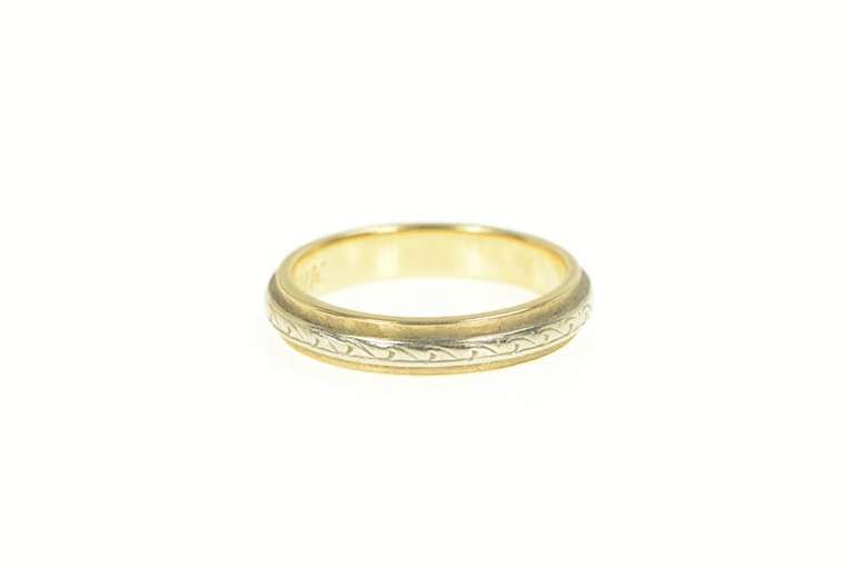 14K Yellow Gold 1950's Two Tone Patterned Wedding Band Ring