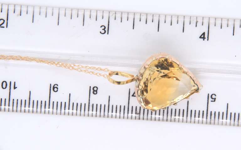 Vintage Yellow Gold Pear Citrine Pendant on Chain
