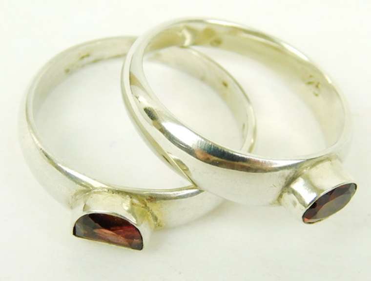 2 Sterling Garnet Stacking Rings