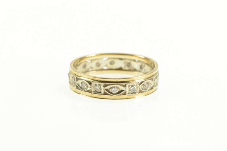 14K Yellow Gold Retro Diamond Geometric Wedding Band Ring