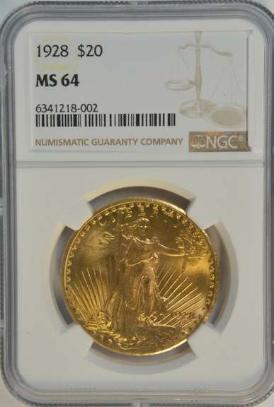Gorgeous 'Gem' BU 1928 St. Gaudens $20 Gold Piece. NGC MS64