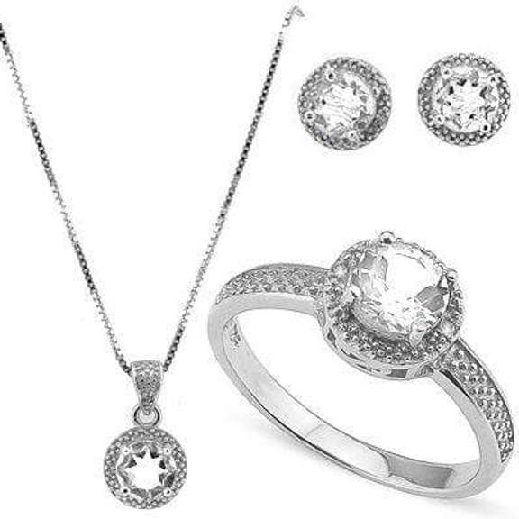 4 1/4 CARAT WHITE TOPAZ & DIAMOND 925 STERLING SILVER SET